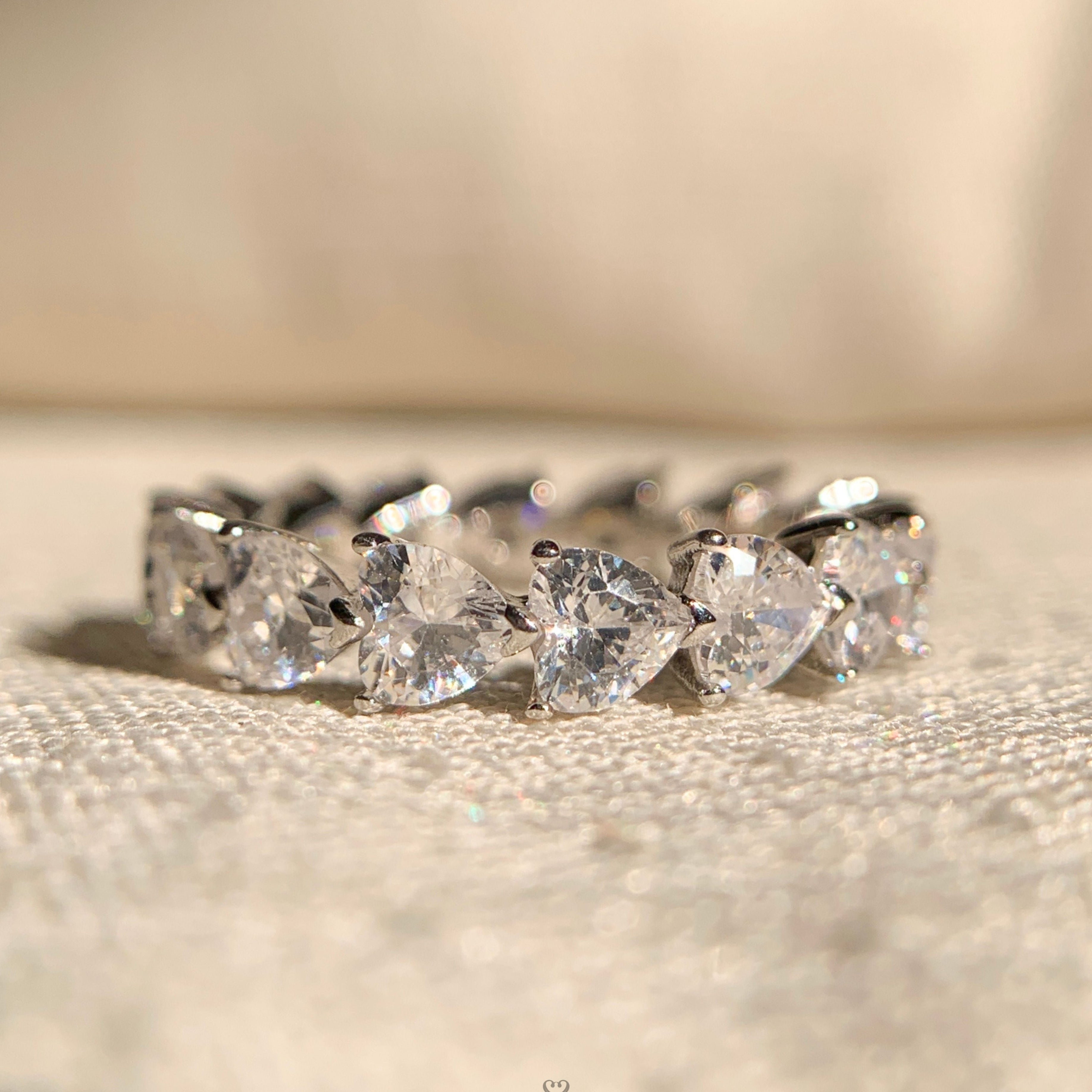 "White gold heart cut out diamond band ring for women"